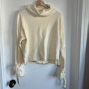 Madewell Cream Cowl Neck Knit Sweater Wrist Tie Detail, Size Medium